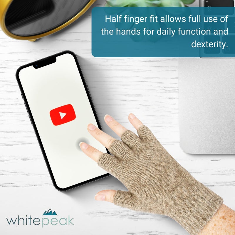 WhitePeak قفازات بيضاء قمة من صوف الميرينو الأصلي وداون الأوبوسوم بدون أصابع للرجال والنساء | يونيسكس (طبيعي متوسط) - Image 4
